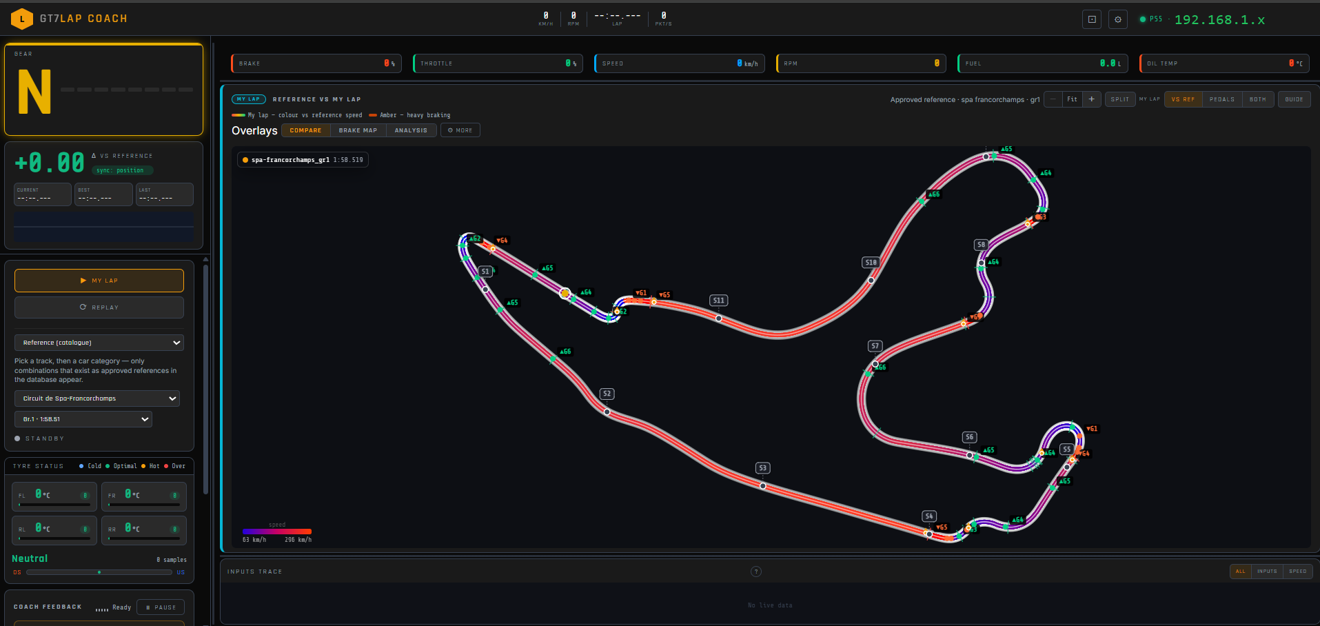 Live map with pace delta heatmap and coaching overlays