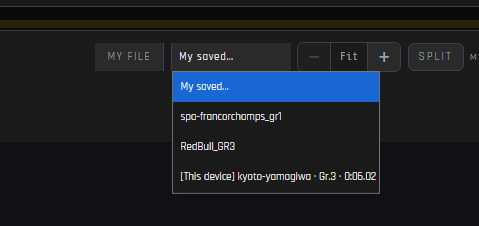 Map header in Replay mode — My saved dropdown lists all laps saved on this device